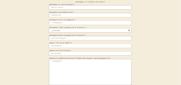 Formulaire de réservation personalisé